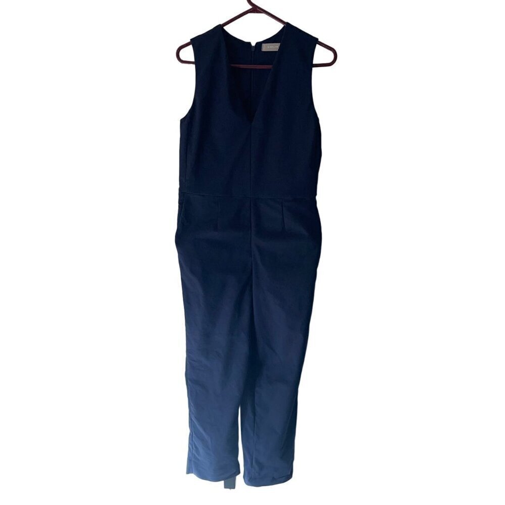 Everlane Womens Jumpsuit Size 2 Blue Sleeveless Cropped Straight Leg Pockets